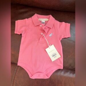The Beaufort Bonnet Company Pink Polo Onesie with Light Blue Embroidered Bird